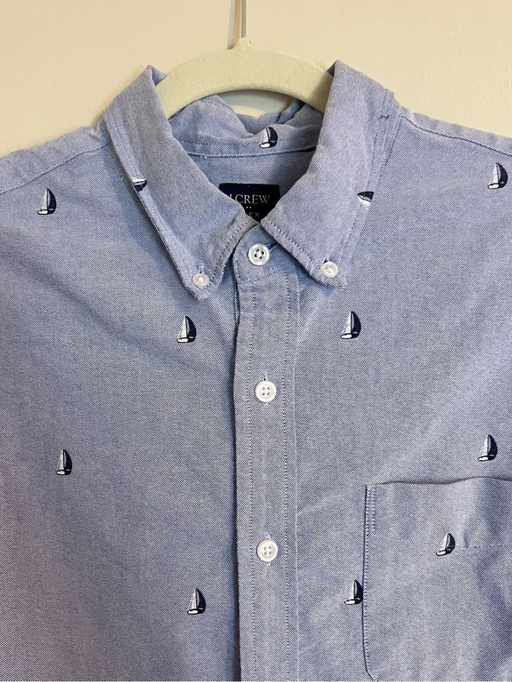 J. Crew Light Blue Button-Down Shirt with Sailboat Details